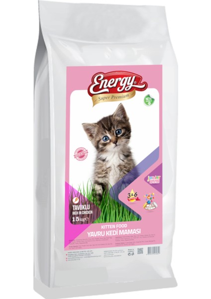 Pet Food Energy Cat Food Energy Tavuklu Yavru Kedi Maması-15 Kilogram