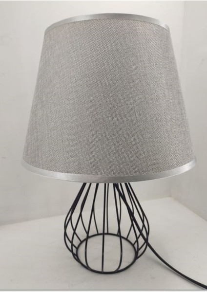 Rustic Metal Kafes Ferforje Ayaklı Gümüş Gri Kumaş Başlıklı Abajur fırsatları