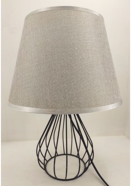 Rustic Metal Kafes Ferforje Ayaklı Gümüş Gri Kumaş Başlıklı Abajur indirimleri
