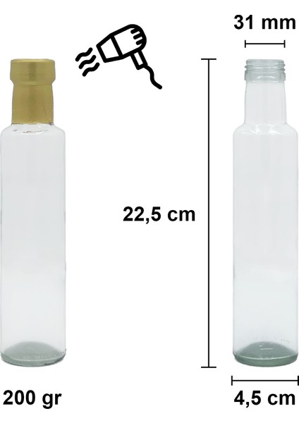 250 cc Şeffaf Dorika Kilitli Kapaklı ve Kapüşonlu 250 ml Yuvarlak Cam Şişe 1 Adet