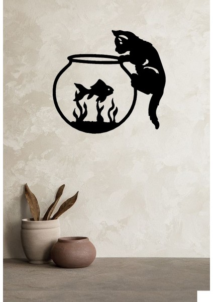 Kedi Balık Fanus Ahşap Duvar Dekoru fiyatları