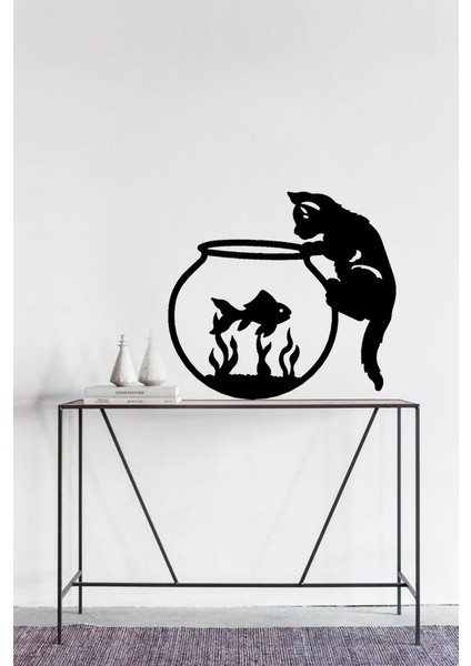 Kedi Balık Fanus Ahşap Duvar Dekoru modelleri