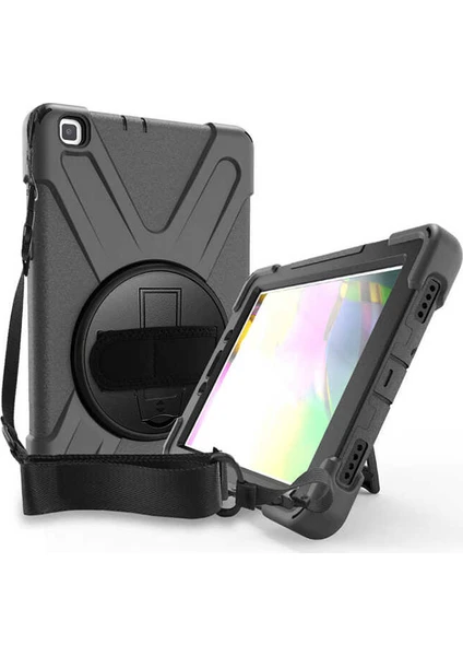 Samsung Galaxy Tab A7 SM-T500 2020 10.4" Kılıf + Kalem + Ekran Koruyucu Defender Armor Case 360 Derece Tam Koruma Zırhlı Standlı Askılı