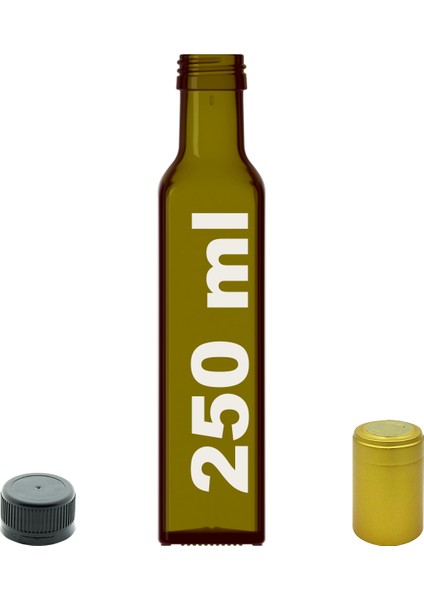 250 cc Yeşil Maraska Kilitli Kapaklı ve Kapüşonlu 250 ml Köşeli Cam Şişe 1 Adet