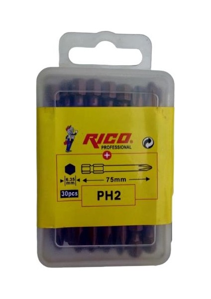 1 Kutu Ph2 x 75 mm Yıldız Bist Uç 30'lu Kırmızı