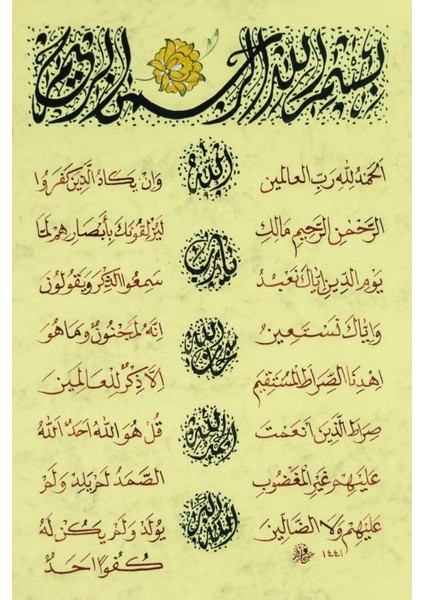 Pazar Hüsn-I Hat 21X30 cm Çerçevesiz Fatiha,nazar,ihlas