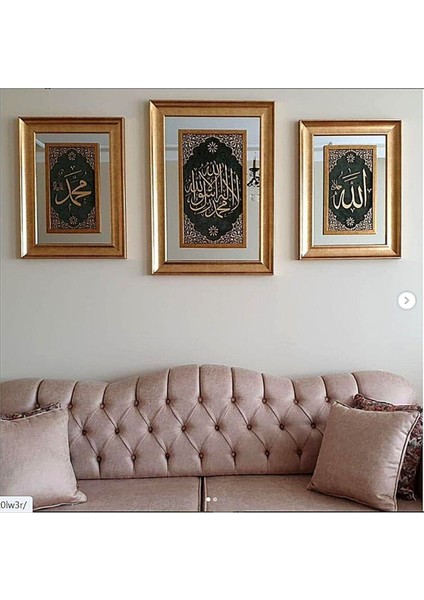 Pazar Islami Tablo 3'lü Takım Naht Sanatı El Yapımı Aynalı 87X63 K.TEVHİD,70X52 Allah-Muhammed indirimleri