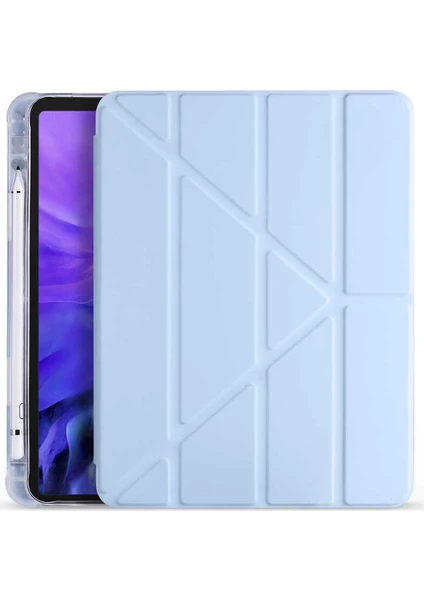 Apple iPad Air 10.9" 2020 Kılıf Kalem Bölmeli Tri Folding Smart Katlanabilir Standlı 360 Tam Koruma Turkuaz