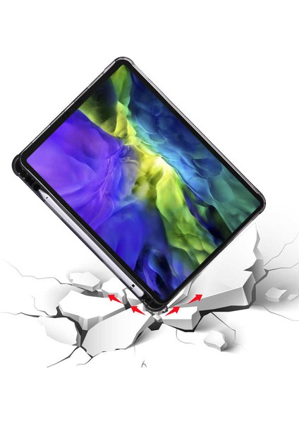 Apple iPad Air 10.9" 2020 Kılıf Kalem Bölmeli Tri Folding Smart Katlanabilir Standlı 360 Tam Koruma Turkuaz