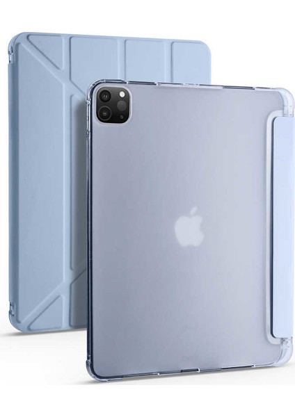 Apple iPad Pro 12.9" 2020 Kalemlikli Arka Silikon Uyku Modlu Üçgen Katlanabilir Yatay ve Dikey Standlı Antişok Özellikli Smart Kılıf Turkuaz fiyatları