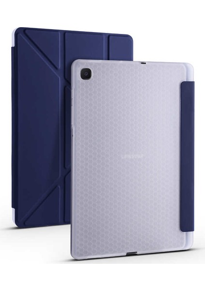 Samsung Galaxy Tab S6 Lite P610 P615 P617 10.4" Kalemlikli Arka Silikon Uyku Modlu Üçgen Katlanabilir Yatay ve Dikey Standlı Antişok Özellikli Smart Kılıf Lacivert fiyatları