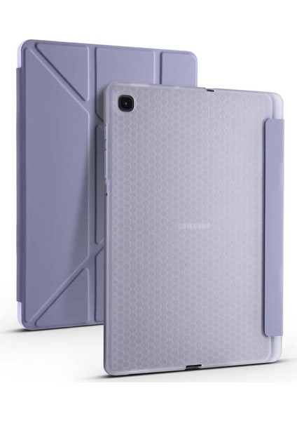 Samsung Galaxy Tab S6 Lite P610 P615 P617 10.4" Kılıf Kalem Bölmeli Tri Folding Smart Katlanabilir Standlı 360 Tam Koruma Mor