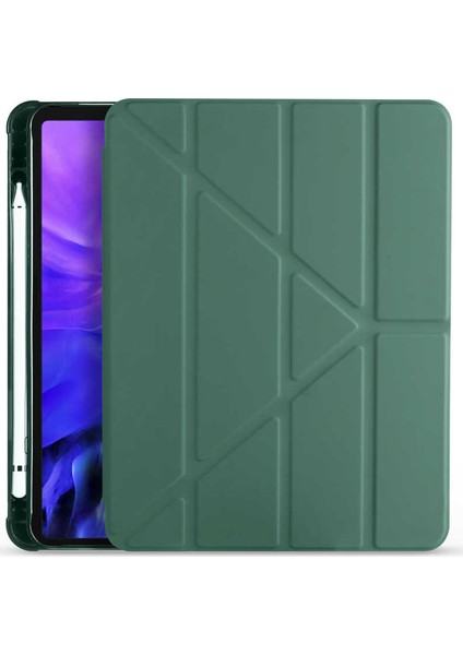 Samsung Galaxy Tab S6 Lite P610 P615 P617 10.4" Kılıf Kalem Bölmeli Tri Folding Smart Katlanabilir Standlı 360 Tam Koruma Yeşil