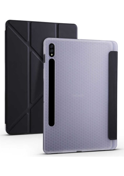 Samsung Galaxy Tab S7 Plus T970 12.4" Kılıf Kalem Bölmeli Tri Folding Smart Katlanabilir Standlı 360 Tam Koruma Siyah fiyatları