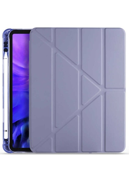 Samsung Galaxy Tab S7 Plus T970 12.4" Kılıf Kalem Bölmeli Tri Folding Smart Katlanabilir Standlı 360 Tam Koruma Mor