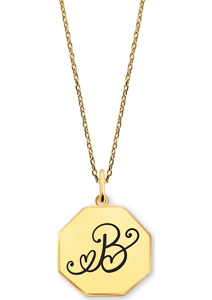 B Harfi Sekizgen Aşk Kolye