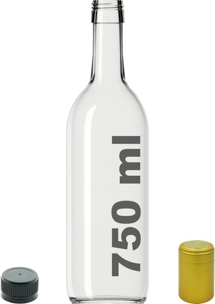 750 cc Şeffaf Standart Sızdırmaz Kapaklı ve Kapüşonlu 750 ml Yuvarlak Cam Şişe 1 Adet
