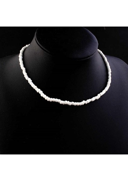 Beyaz Kum Boncuk Choker Kolye, Tasma Kolye