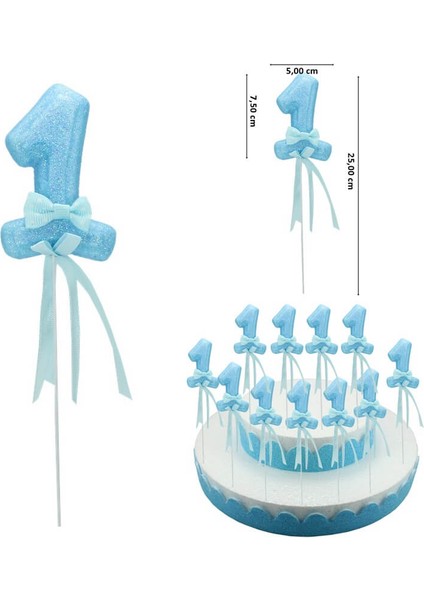 1 Yaş Simli Çubuk Süs, Mavi, 30 Adet
