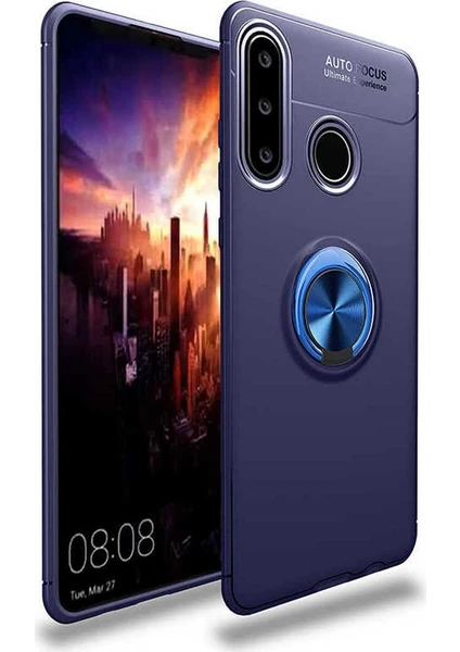 Case 4U Huawei Y6p Kılıf Autofocus Shockprof Ravel Yüzüklü Standlı Slikon Kapak Lacivert