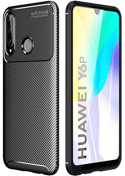 Case 4U Huawei Y6p Kılıf Karbon Desenli Sert Silikon Arka Kapak Negro Siyah