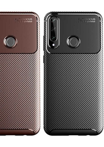 Huawei Y6p Kılıf Karbon Desenli Sert Silikon Arka Kapak Negro Kahverengi