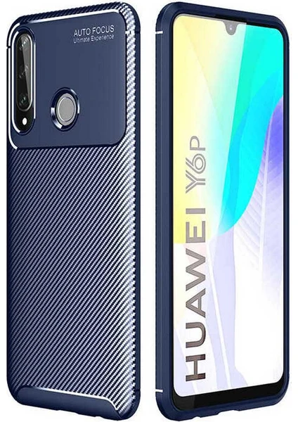 Case 4U Huawei Y6p Kılıf Karbon Desenli Sert Silikon Arka Kapak Negro Lacivert