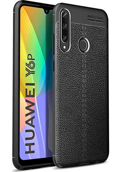 Case 4U Huawei Y6p Kılıf Rugan Armor Deri Görünümlü Yüksek Kalite Silikon Niss Siyah