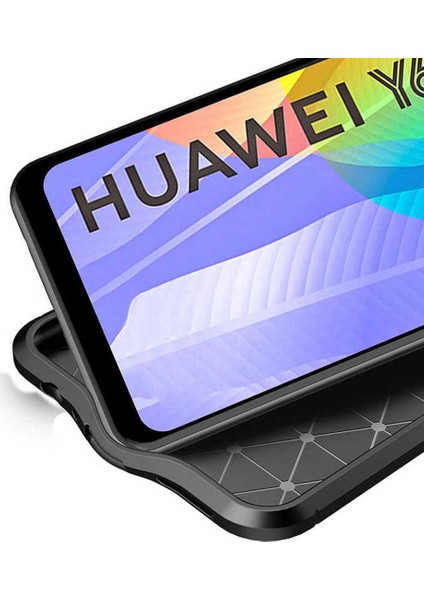 Case 4U Huawei Y6p Kılıf Rugan Armor Deri Görünümlü Yüksek Kalite Silikon Niss Siyah