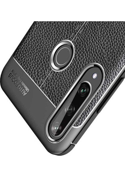 Case 4U Huawei Y6p Kılıf Rugan Armor Deri Görünümlü Yüksek Kalite Silikon Niss Siyah