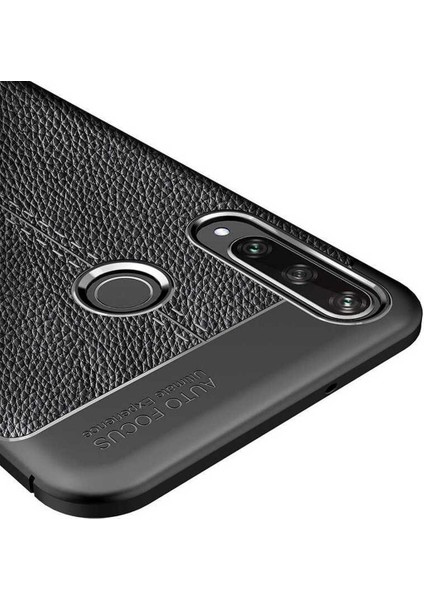 Case 4U Huawei Y6p Kılıf Rugan Armor Deri Görünümlü Yüksek Kalite Silikon Niss Siyah