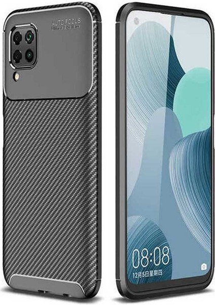 Case 4U Huawei P40 Lite Kılıf Rugged Armor Karbon Desenli Lüx Negro Silikon Arka Kapak Siyah