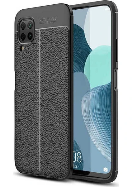 Case 4U Huawei P40 Lite Kılıf Rugan Armor Deri Görünümlü Yüksek Kalite Silikon Niss Siyah