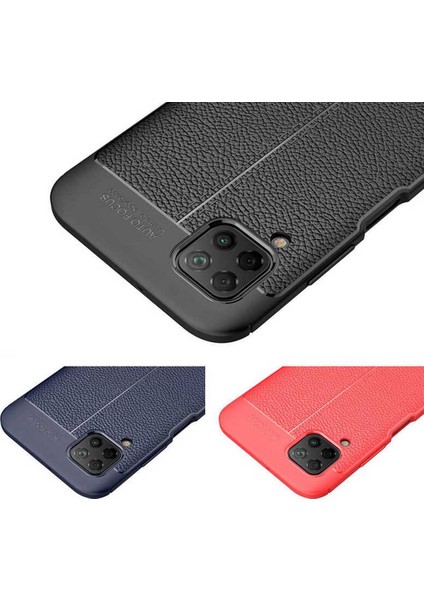 Case 4U Huawei P40 Lite Kılıf Rugan Armor Deri Görünümlü Yüksek Kalite Silikon Niss Lacivert