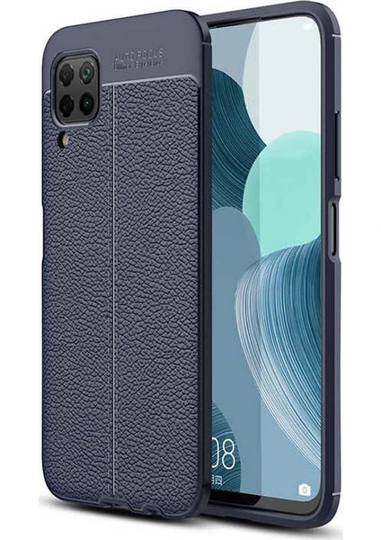 Case 4U Huawei P40 Lite Kılıf Rugan Armor Deri Görünümlü Yüksek Kalite Silikon Niss Lacivert