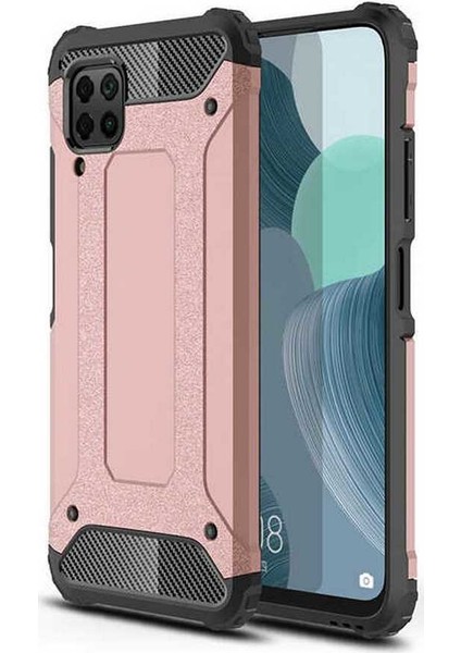 Case 4U Huawei P40 Lite Kılıf Çift Katmanlı Zırh Koruma Tank Crash Arka Kapak Rose Gold