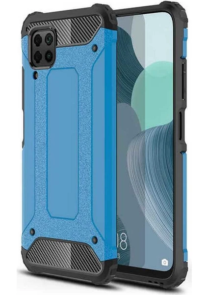 Case 4U Huawei P40 Lite Kılıf Çift Katmanlı Zırh Koruma Tank Crash Arka Kapak Mavi