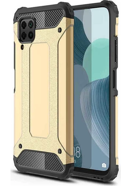 Case 4U Huawei P40 Lite Kılıf Çift Katmanlı Zırh Koruma Tank Crash Arka Kapak Altın