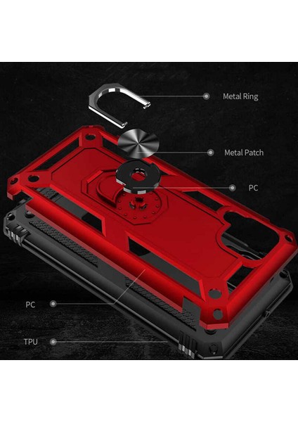 Case 4U Huawei P40 Lite Kılıf Çift Katmanlı Yüzüklü Manyetik Vega Kapak Siyah