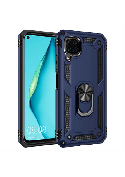 Case 4U Huawei P40 Lite Kılıf Çift Katmanlı Yüzüklü Manyetik Vega Kapak Lacivert