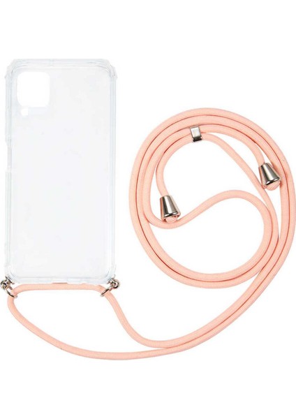 Case 4U Huawei P40 Lite Kılıf Boyuna Askılı İpli Silikon Arka Kapak X-Rop Rose Gold