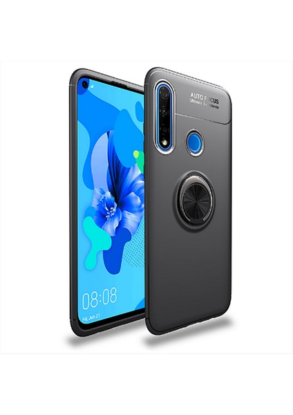 Huawei P40 Lite E Kılıf Autofocus Shockprof Ravel Yüzüklü Standlı Slikon Kapak Siyah