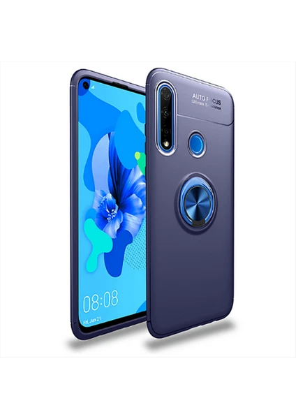 Case 4U Huawei P40 Lite E Kılıf Autofocus Shockprof Ravel Yüzüklü Standlı Slikon Kapak Lacivert