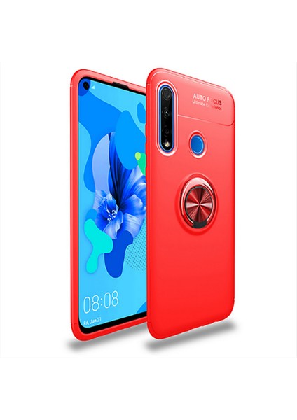 Huawei P40 Lite E Kılıf Autofocus Shockprof Ravel Yüzüklü Standlı Slikon Kapak Kırmızı