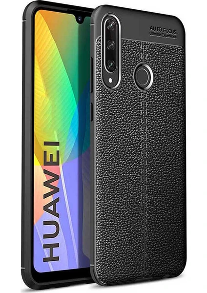 Case 4U Huawei P40 Lite E Kılıf Rugan Armor Deri Görünümlü Yüksek Kalite Silikon Niss Siyah