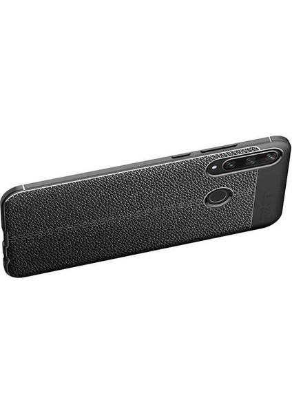 Case 4U Huawei P40 Lite E Kılıf Rugan Armor Deri Görünümlü Yüksek Kalite Silikon Niss Lacivert