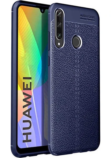 Case 4U Huawei P40 Lite E Kılıf Rugan Armor Deri Görünümlü Yüksek Kalite Silikon Niss Lacivert