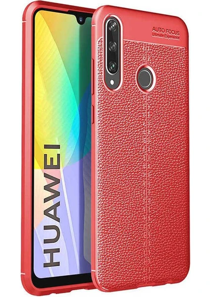 Case 4U Huawei P40 Lite E Kılıf Rugan Armor Deri Görünümlü Yüksek Kalite Silikon Niss Kırmızı