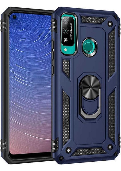 Huawei P40 Lite E Kılıf Çift Katmanlı Yüzüklü Manyetik Vega Kapak Lacivert