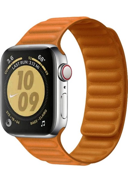 Apple Watch Seri 7/6/SE/5/4 Deri Loop Kayış 45mm 44mm 42mm Uyumlu Turuncu modelleri